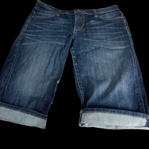 Kut From The Kloth High Rise Cuffed Bermuda Shorts Whiskered Dark Wash S…